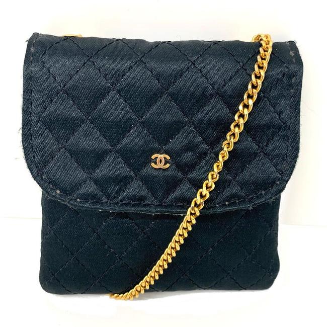 Chanel Chain Accessory Pouch Ladies Black Satin Shoulder Bag 