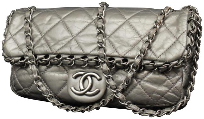 Chanel Chain Around Flap 227432 Silver Quilted Leather Shoulder Bag 