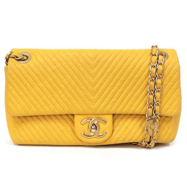 Chanel Chain Coco Mark Cc Turn Lock V Stitch Black Yellow Shoulder Bag 