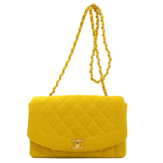 Chanel Chain Gold Hardware Ladies Yellow Canvas Shoulder Bag 