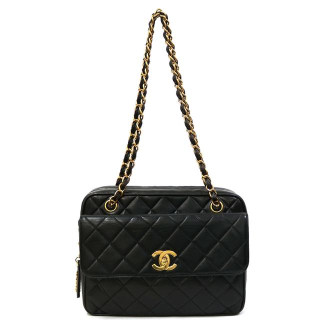 Chanel Chain Matrasse Lambskin Ladies Mens Black White Shoulder Bag 
