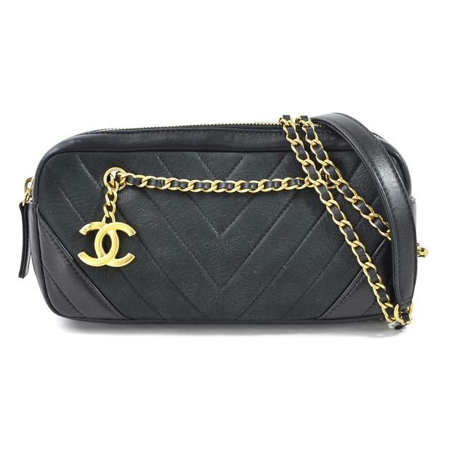 Chanel Chain V Stitch Coco Ladies 97793b Black Leather Shoulder Bag 