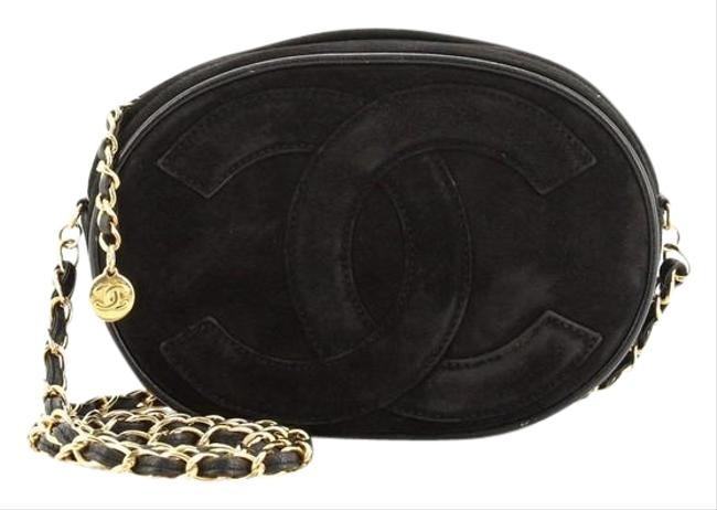 Chanel Chain Vintage Cc Oval Mini Black Suede Leather Shoulder Bag 