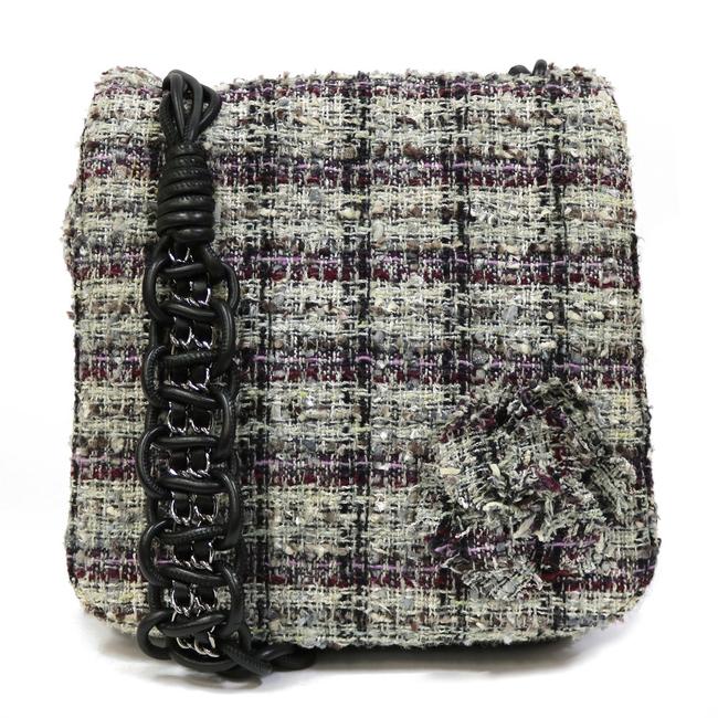 Chanel Check Gray Purple Tweed Shoulder Bag 