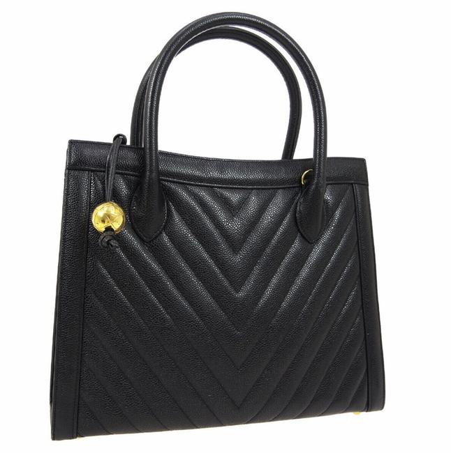 Chanel Chevron Black Caviar Shoulder Bag 