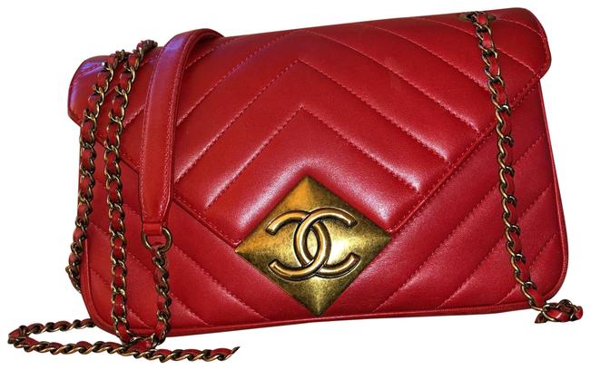 Chanel Chevron Flap Pyramid Cc Logo Red Shoulder Bag 
