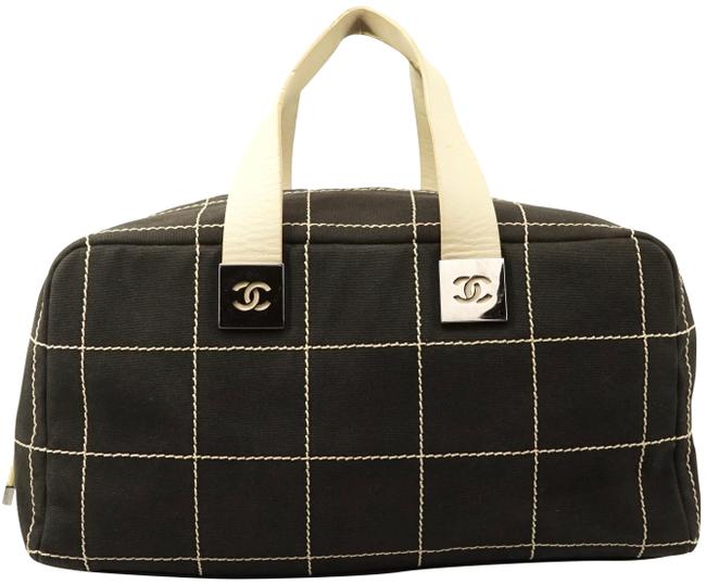 Chanel Choco Bar Cc Handbag Cotton Leather #3406c20 Black Shoulder Bag 