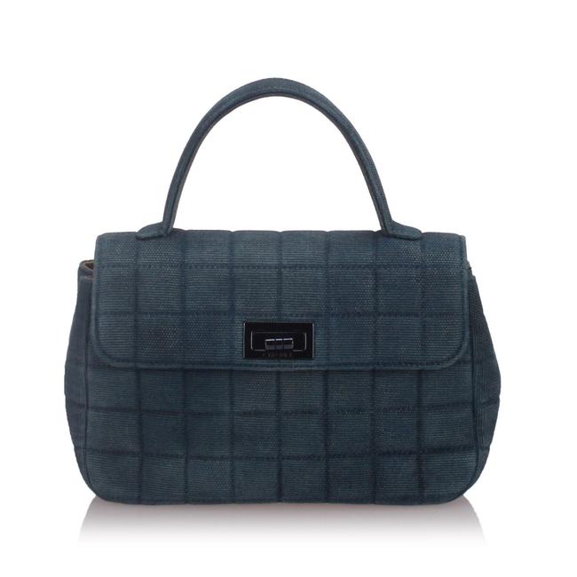 Chanel Choco Bar Handbag Blue Fabric Shoulder Bag 