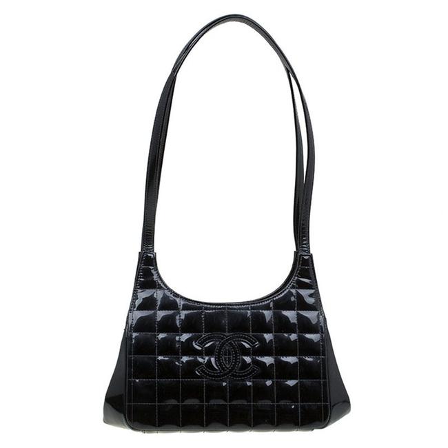 Chanel Chocolate Kisslock Black Patent Leather Shoulder Bag 