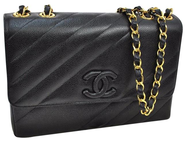 Chanel Classic Black Caviar Leather Shoulder Bag 