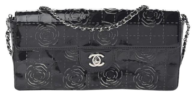 Chanel Classic Camellia Flap Black Patent Leather Shoulder Bag 