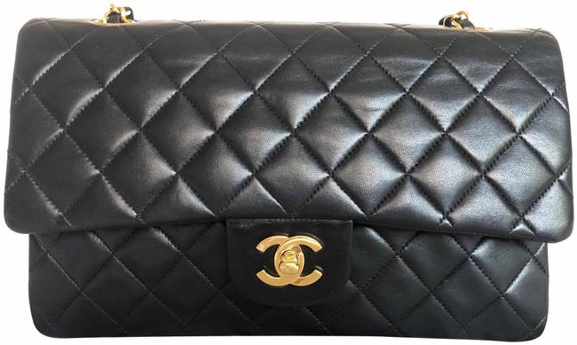 Chanel Classic Double Flap Black Lambskin Leather Shoulder Bag 