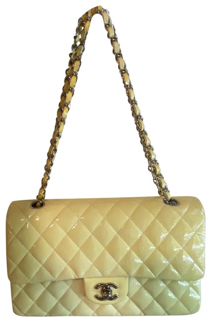 Chanel Classic Double Flap Patent 10&quot Chain Shw Cream Leather Shoulder Bag 