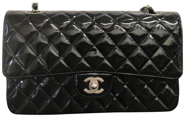 Chanel Double Flap Classic Quilted Black Patent Leather Shoulder Bag 