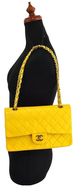 Chanel Classic Flap 255 Reissue 10&quot Yellow Lambskin Shoulder Bag 