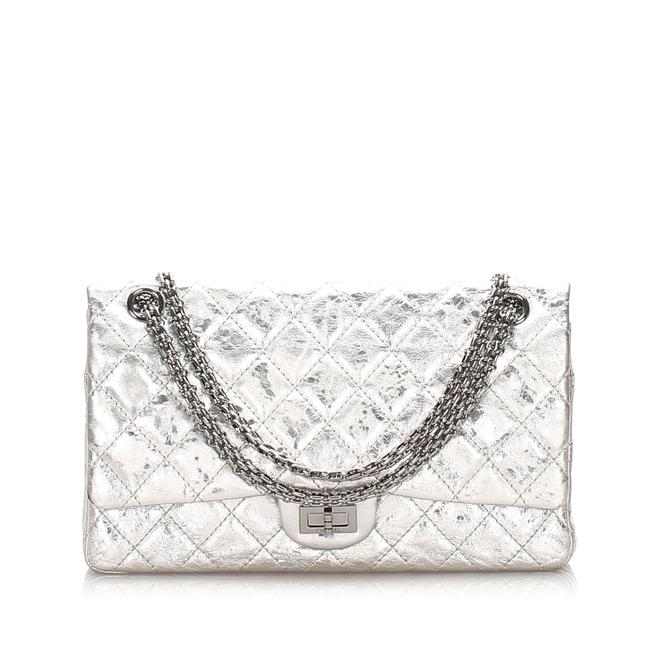 Chanel Classic Flap 255 Reissue Double Silver Leather Shoulder Bag 