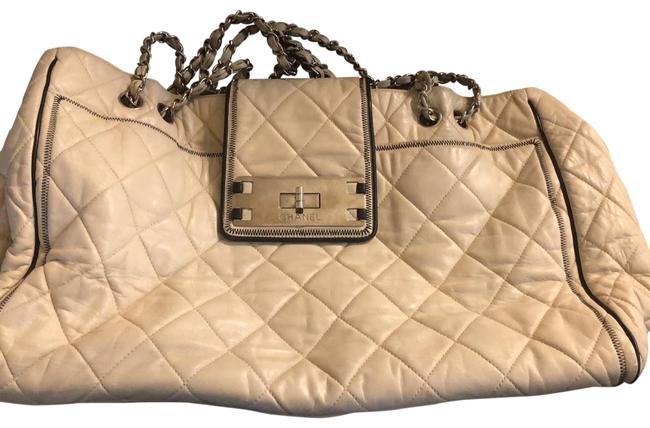 Chanel Classic Flap 255 Reissue XL Cream Lambskin Leather Shoulder Bag 