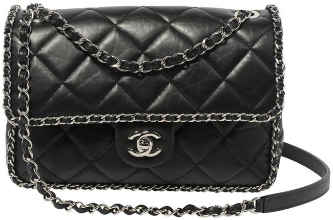 Chanel Classic Flap Aged Black Calfskin Leather Shoulder Bag 