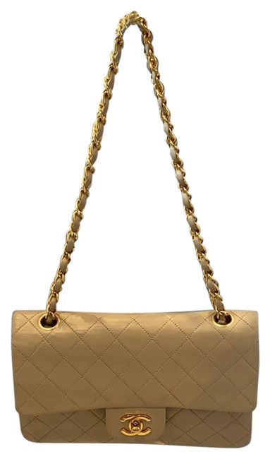 Chanel Classic Flap Beige Lambskin Leather Shoulder Bag 