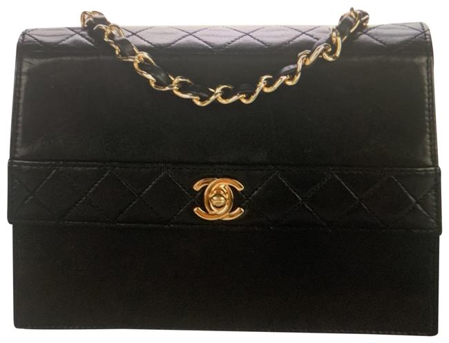 Chanel Classic Flap Vintage Black and Gold Lambskin Leather Shoulder Bag 