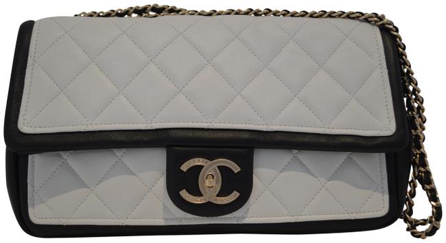 Chanel Classic Flap Black and White Lambskin Leather Shoulder Bag 