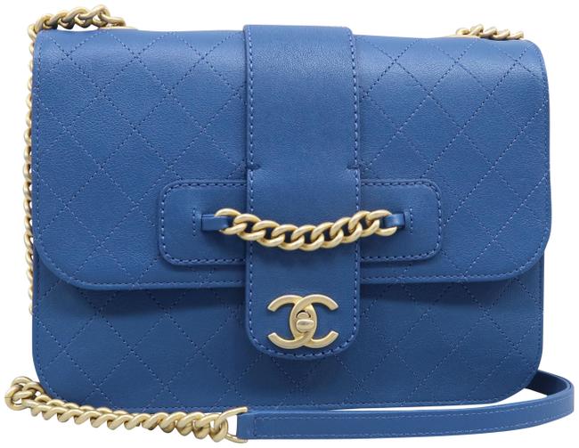 Chanel Classic Flap Blue Calfskin Leather Shoulder Bag 