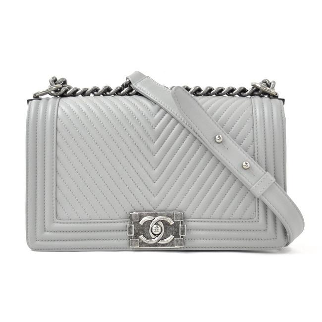 Chanel Classic Flap Boy Ladies A67086 98032b Gray Leather Shoulder Bag 