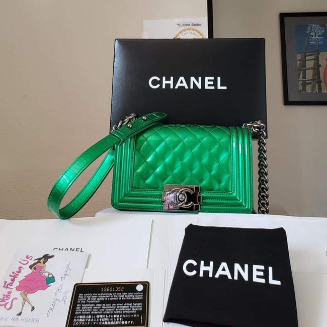 Chanel Classic Flap Boy Le Small Patent Leather Green Caviar Shoulder Bag 