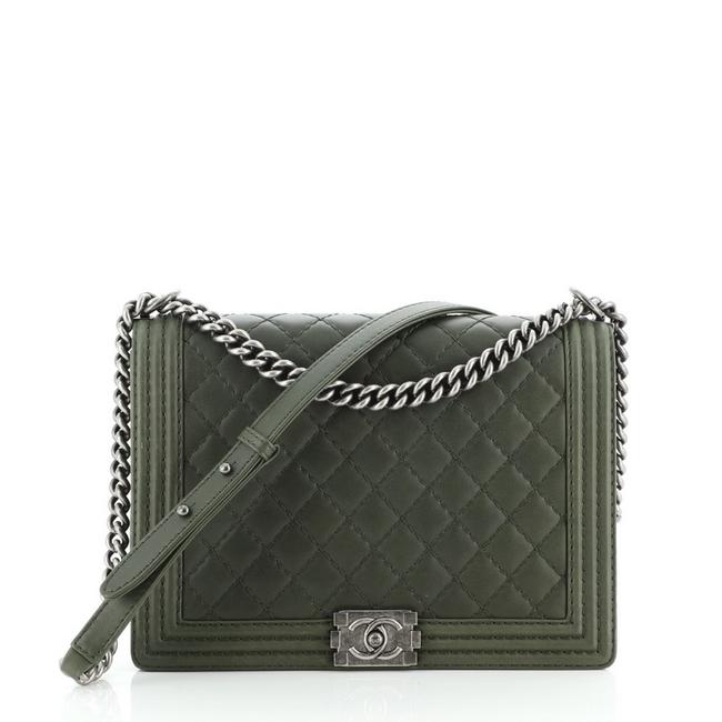 Chanel Classic Flap Boy Quilted Calfskin Large Green Leather Shoulder Bag 