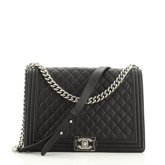 Chanel Classic Flap Boy Quilted Caviar Large Black Leather Shoulder Bag 
