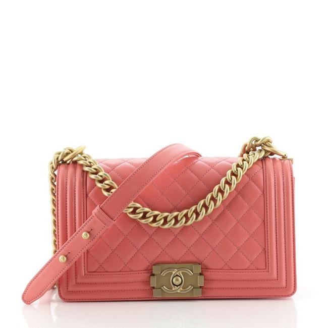 Chanel Classic Flap Boy Quilted Caviar Old Medium Pink Leather Shoulder Bag 