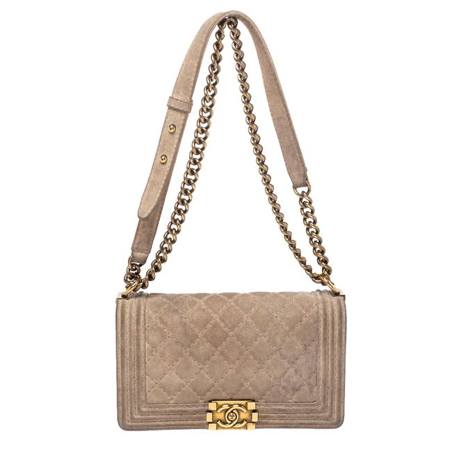Chanel Classic Flap Boy Quilted Medium Beige Distressed Suede Shoulder Bag 