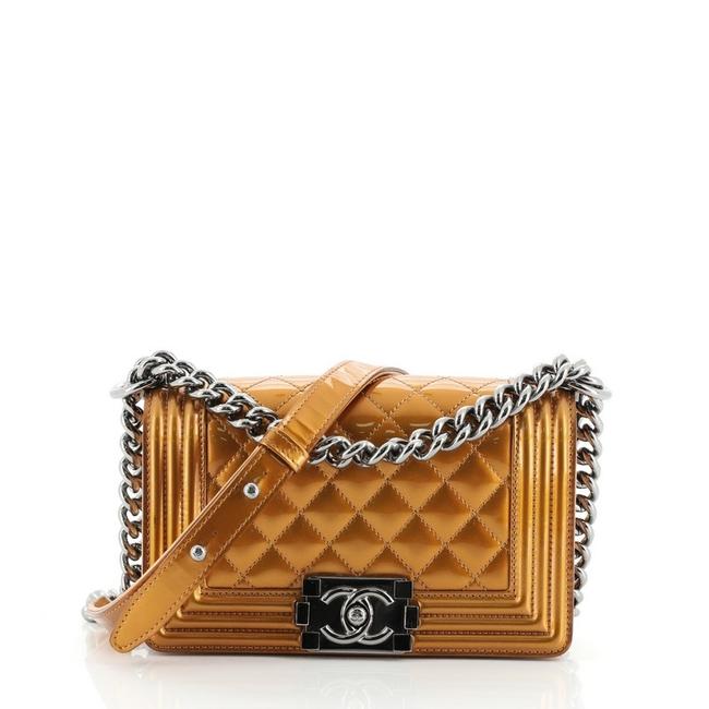 Chanel Classic Flap Boy Quilted Small Orange Patent Leather Shoulder Bag 