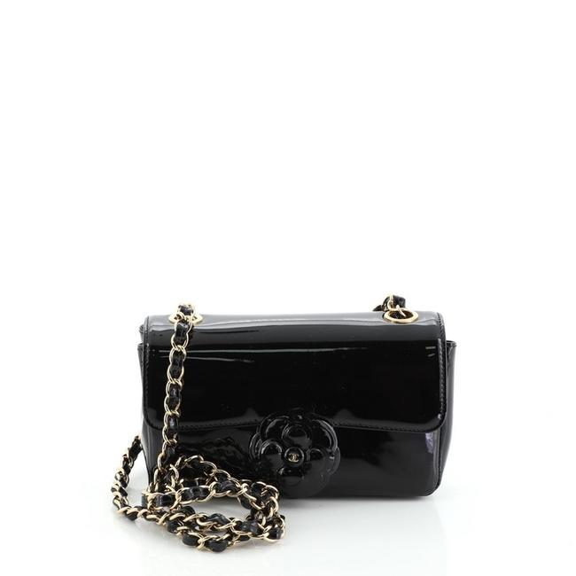 Chanel Classic Flap Camellia Small Black Patent Leather Shoulder Bag 