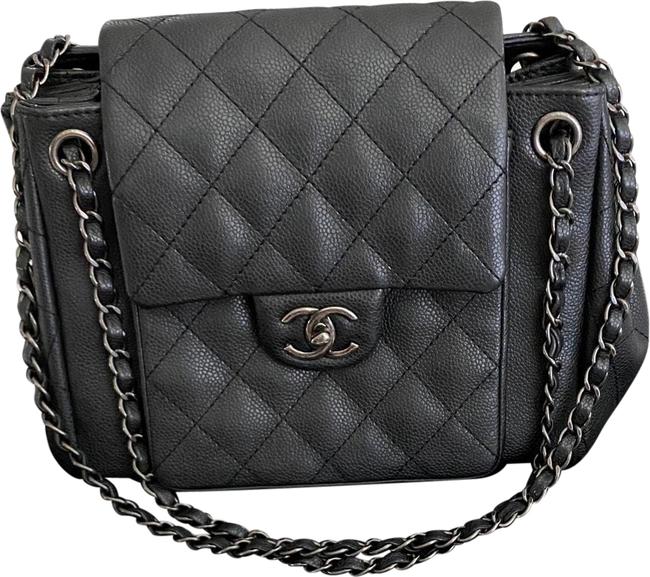 Chanel Classic Flap Caviar Accordion Charcoal Grey Leather Shoulder Bag 