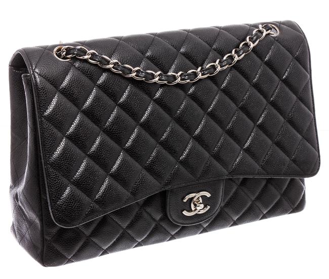 Chanel Classic Flap Caviar Classic Maxi Single Black Leather Shoulder Bag 