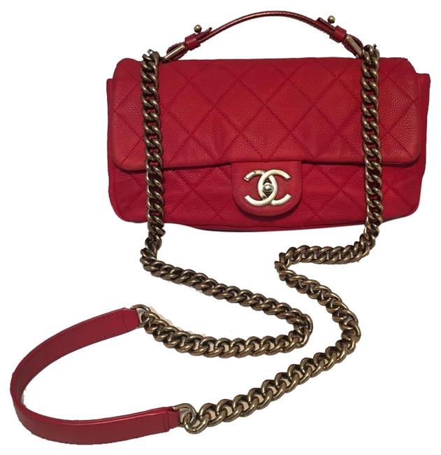 Chanel Classic Flap Leather Top Handle Coco Red Nubuck Shoulder Bag 
