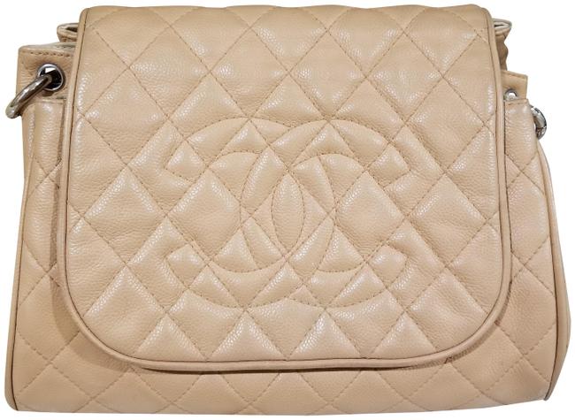 Chanel Classic Flap Caviar Timeless Accordion Beige Leather Shoulder Bag 