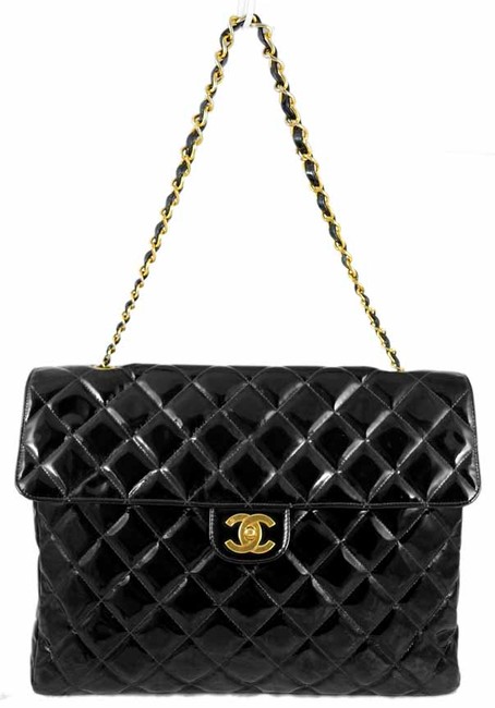 Chanel Classic Flap Cc Lambskin Black Patent Leather Shoulder Bag 