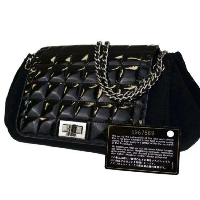 Chanel Classic Flap Chocolate Bar Chain Black Patent Leather Shoulder Bag 