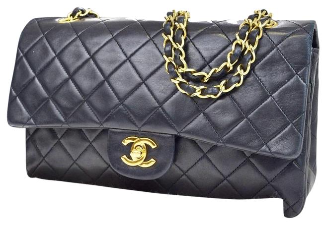 Chanel Classic Flap Classic Double Chain Black Lambskin Leather Shoulder Bag 