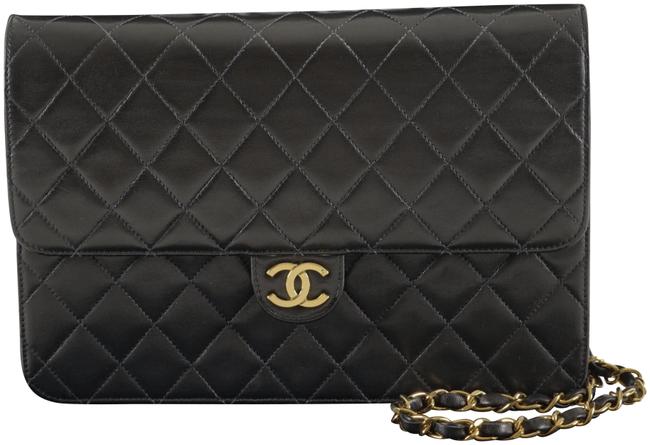 Chanel Classic Flap Clutch Black Lambskin Leather Shoulder Bag 
