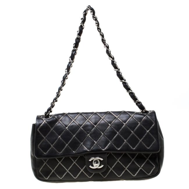 Chanel Classic Flap East West Chain Quilted Black Leather Shoulder Bag 