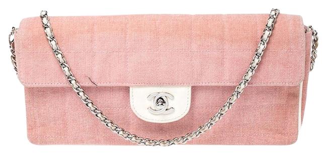 Chanel Classic Flap East West Chocolate Bar Quilted Pink Fabric Shoulder Bag 