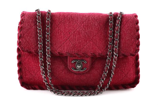 Chanel Classic Flap Fancy Red Felt Shoulder Bag 