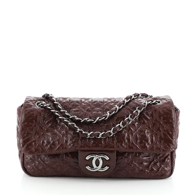 Chanel Classic Flap Graphic Edge Quilted Medium Red Patent Vinyl Shoulder Bag 