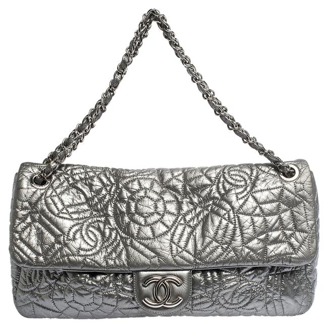 Chanel Classic Flap Graphic Edge Single Silver Patent Vinyl Shoulder Bag 