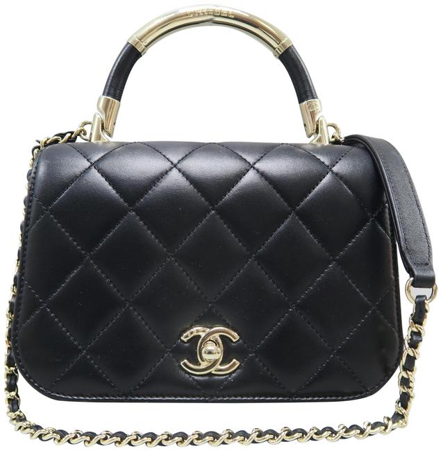 Chanel Classic Flap Handle Black Calfskin Satchel 