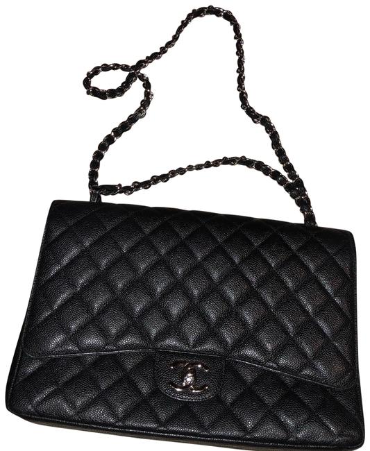 Chanel Classic Flap Jumbo Black Caviar Leather Shoulder Bag 