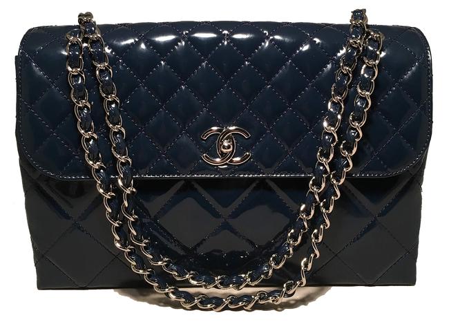 Chanel Classic Flap Jumbo Navy Blue Patent Leather Shoulder Bag 